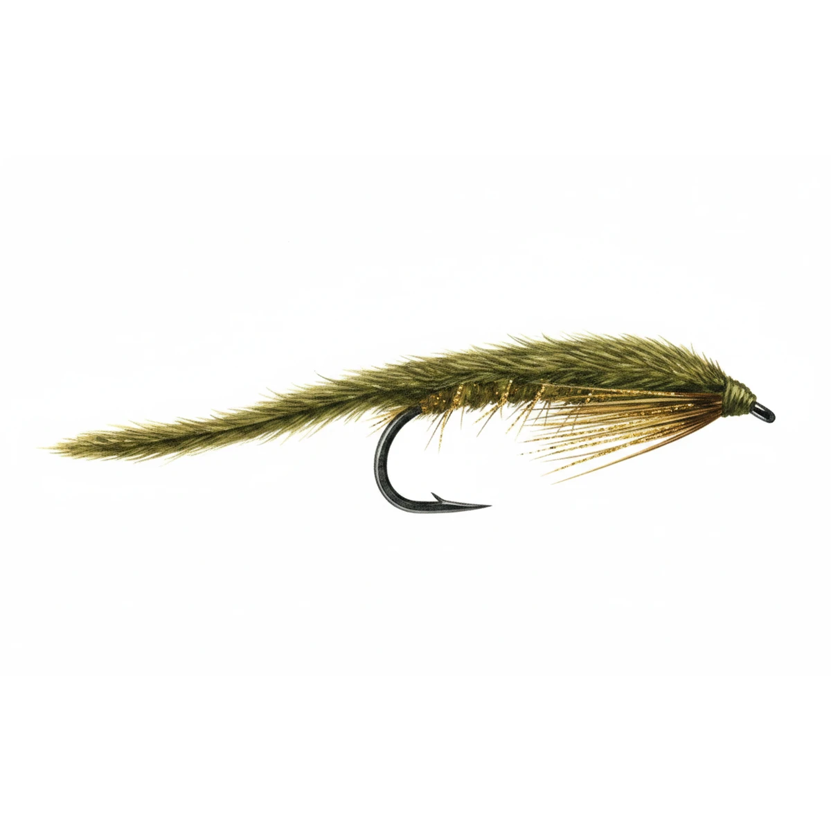 Snake Lure (olive & gold) — house-style illustration