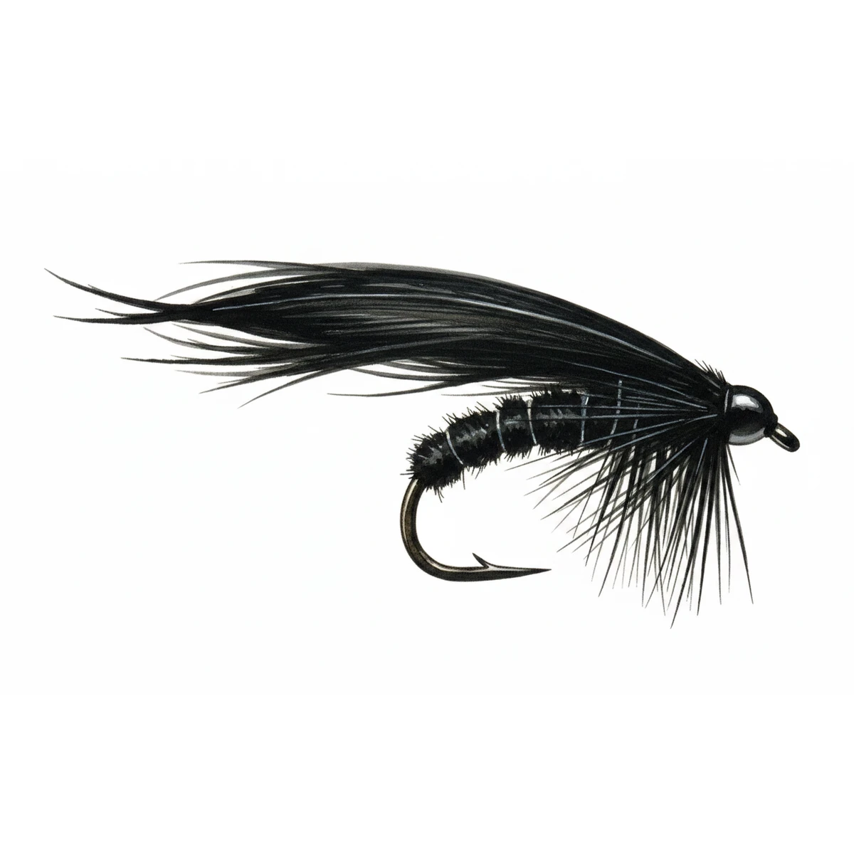 Black Woolly Bugger — house-style illustration